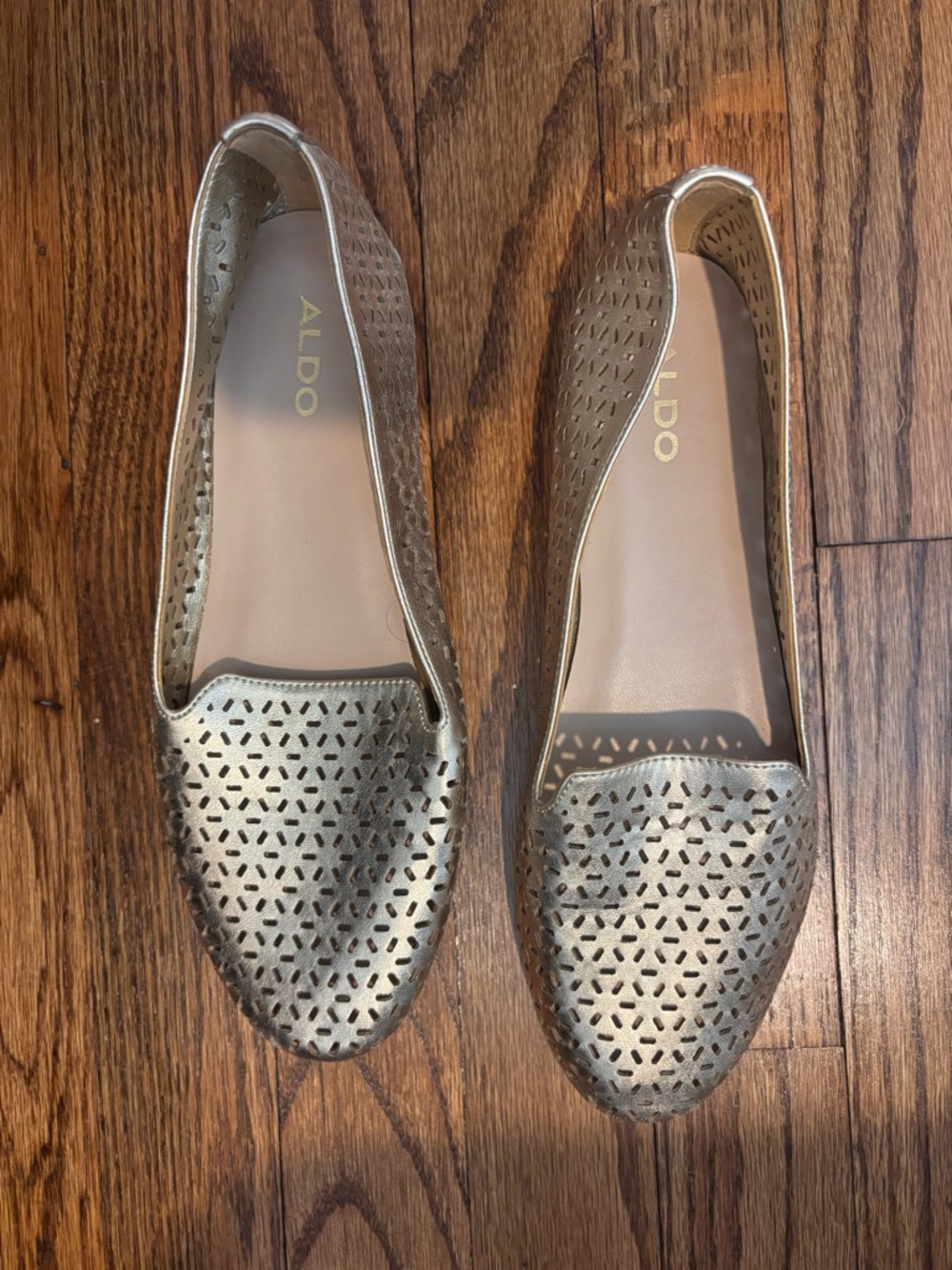 ALDO Women's Metallic Gold Perforated Slip-On Loafers